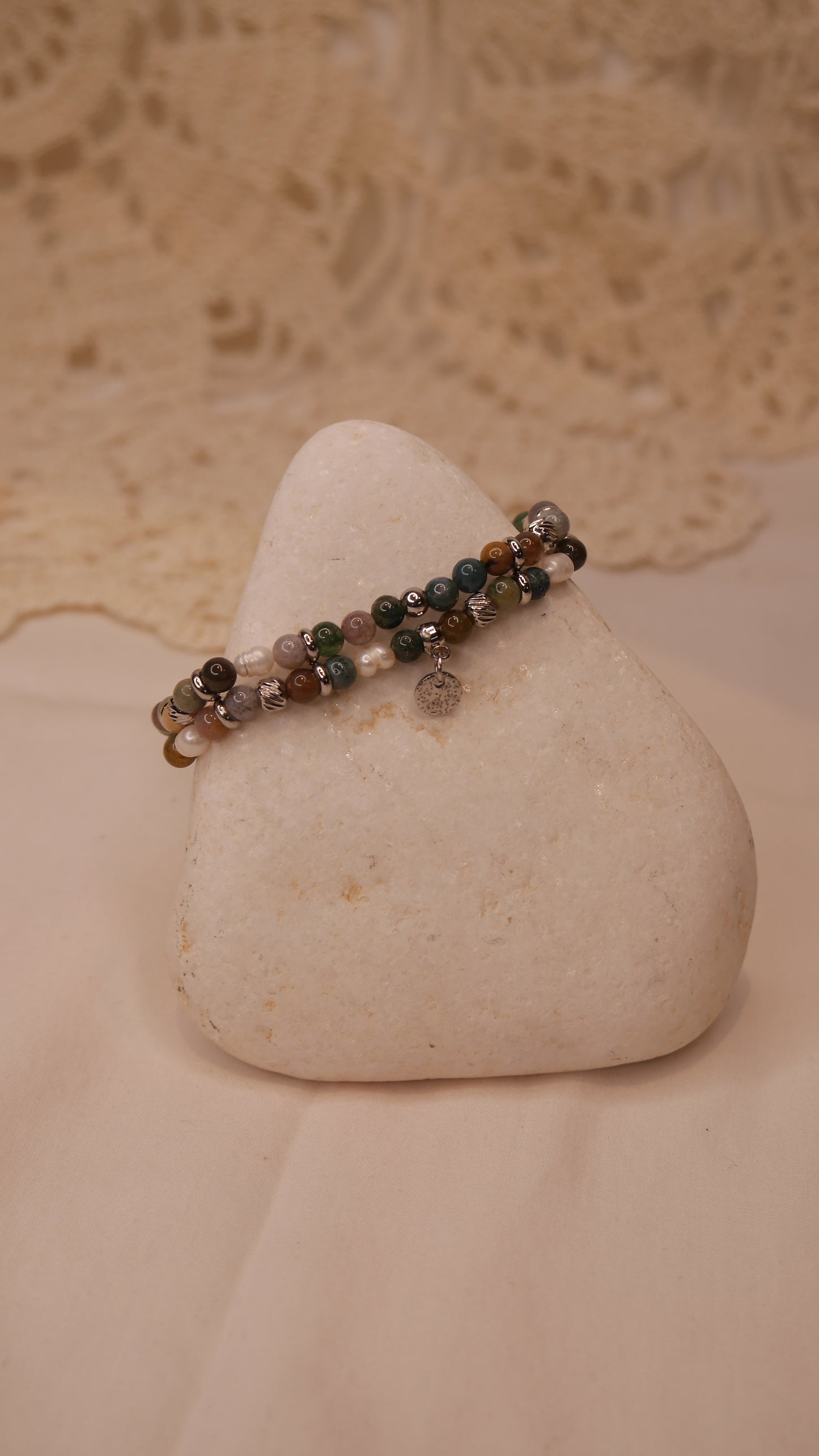 Bracelet double vert et perle
