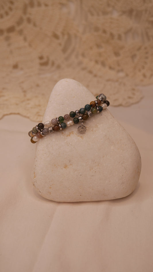 Bracelet double vert et perle